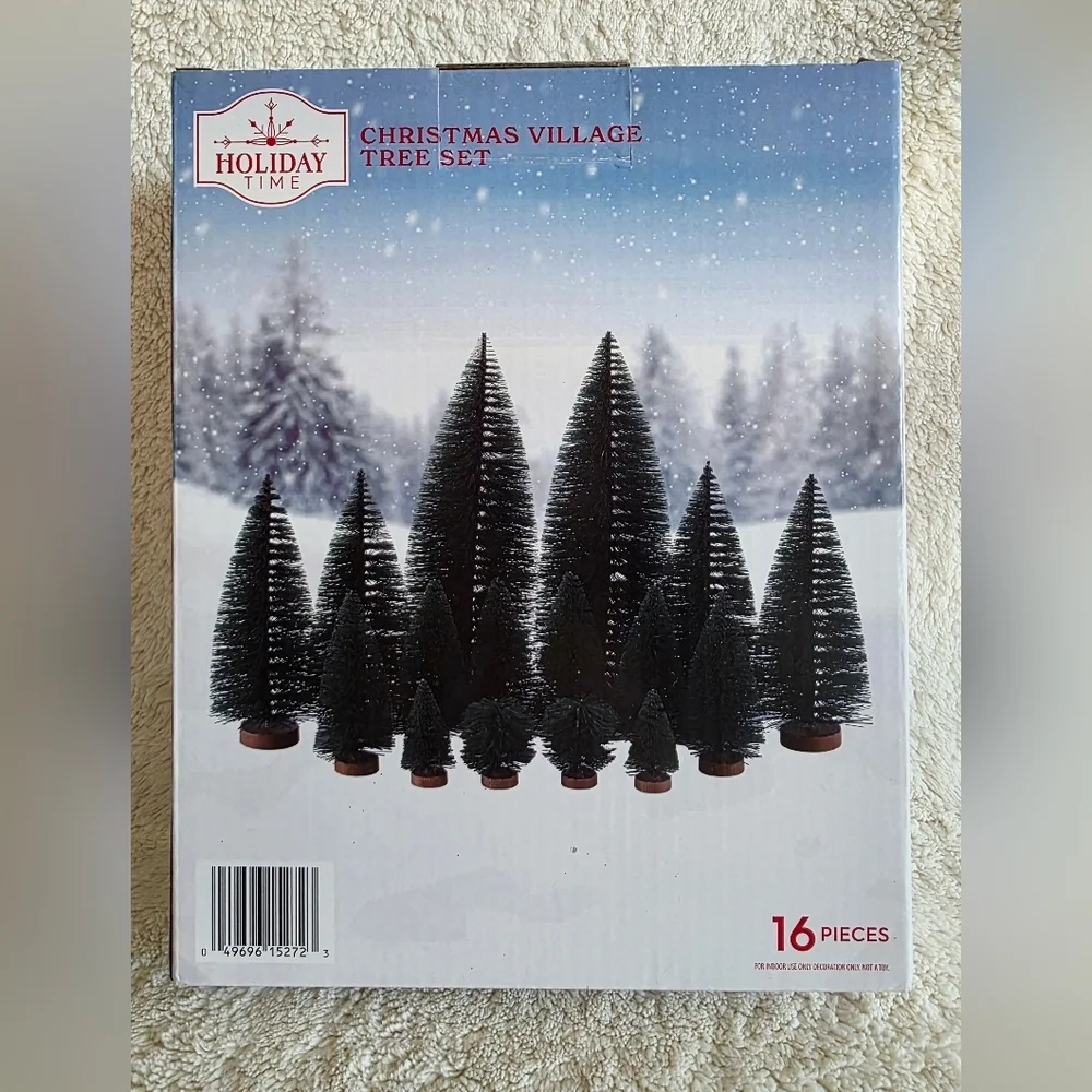 New Holiday Time Christmas Village Bottlebrush Tree Set of 16, size 9